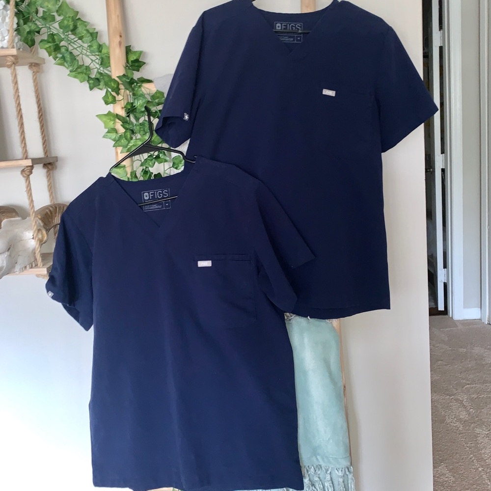 2 Medium Navy Figs Scrub Tops